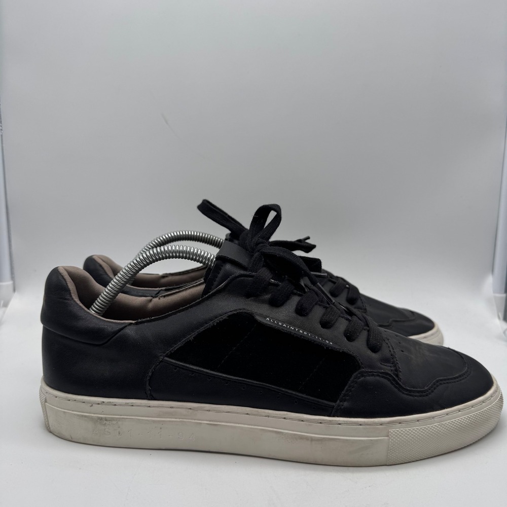All Saints Alton Low Top Sneakers Black Leather Suede Mens Size US 9 EU 43